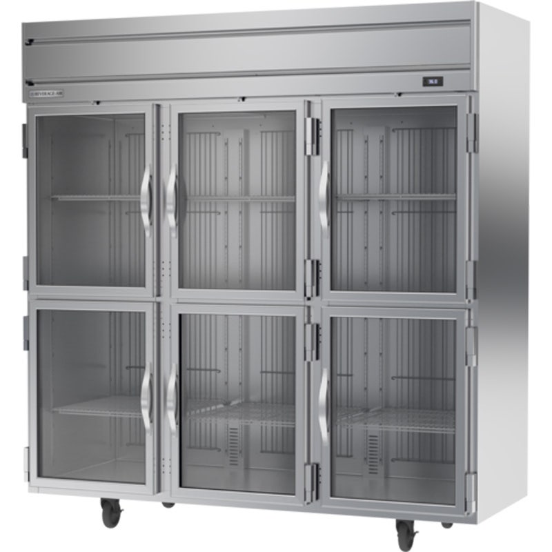 Beverage-Air HRPS3HC-1HG Reach-In Refrigerator， Horizon Series， 3-Section， 6 Glass Half-Doors， Stainless Steel