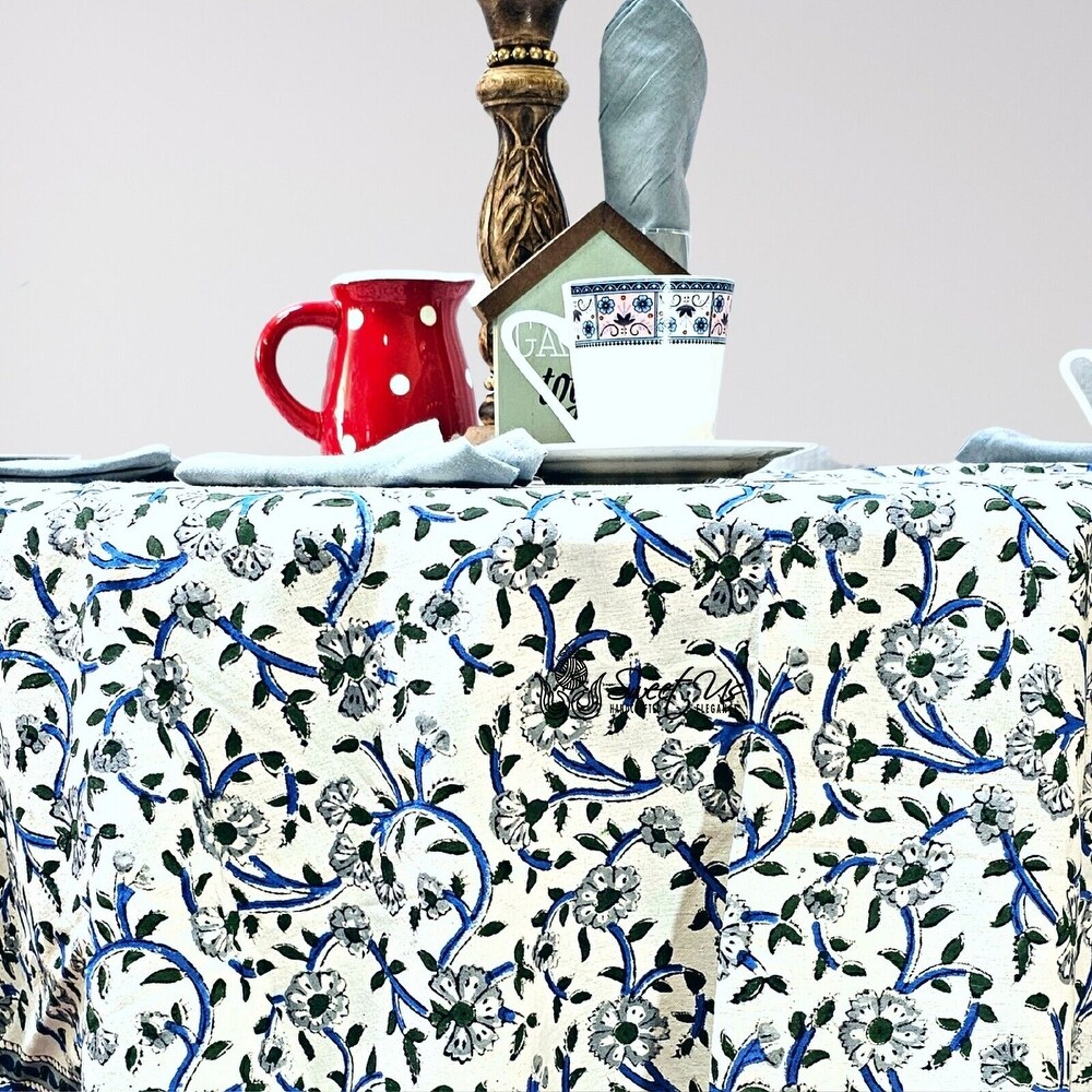 Block Printed Cotton Floral Tablecloth Collection