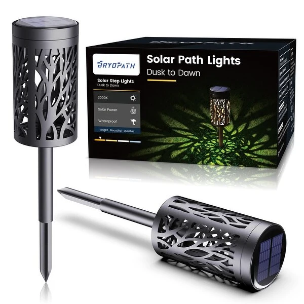 12 in. Black Solar Power Integrated LED Waterproof Path Light 3000K Warm White (2-Pack)