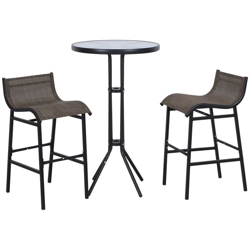 Outsunny 3 Piece Bar Height Outdoor Patio Pub Bistro Table Chairs Set with Comfortable Design and Durable Build Black/Tan