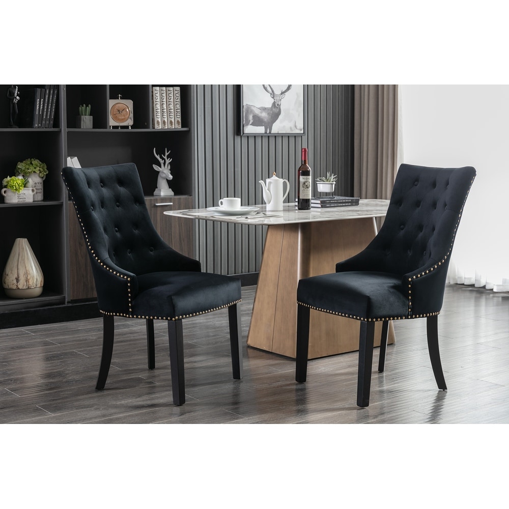 Porthos Home Dev Tufted Velvet Dining Chairs with Rubberwood Legs  Set of 2