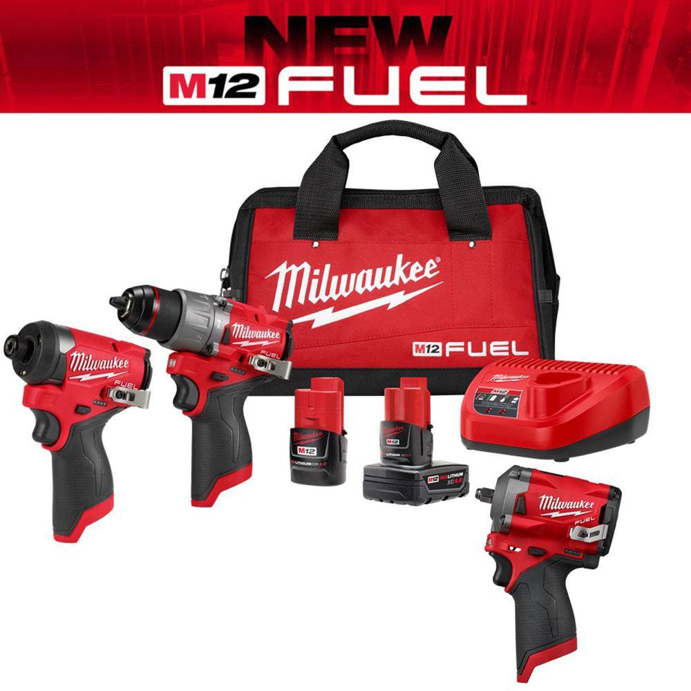 MW M12 FUEL 12-Volt Lithium-Ion Brushless Cordless Hammer Drill and Impact Driver Combo Kit (2-Tool) with Impact Wrench 3497-22-2554-20