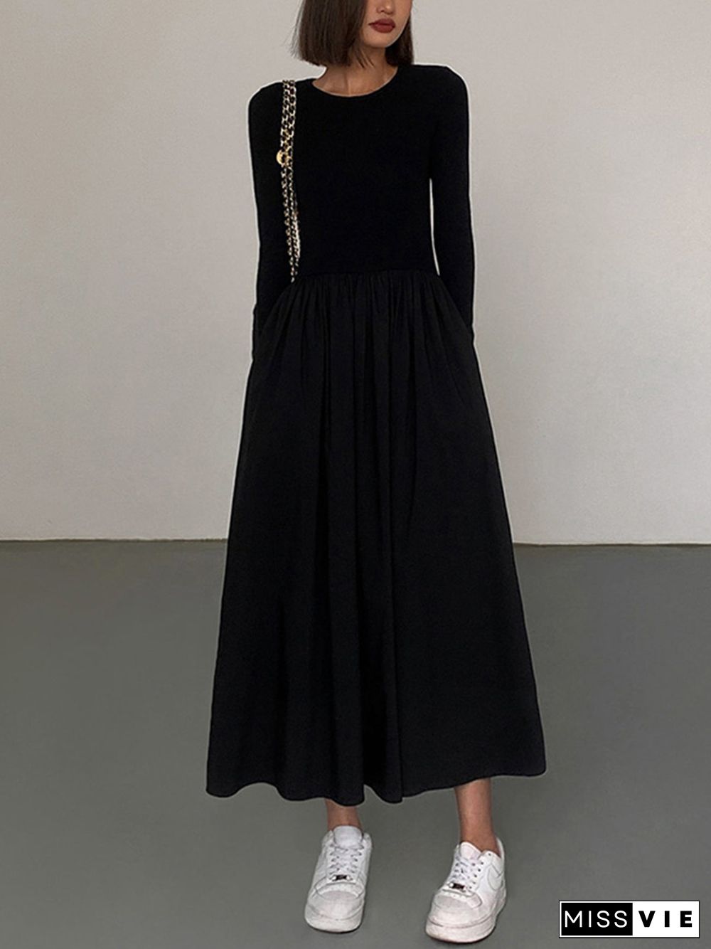 Leisure Pockets Long Sleeve Long Dress