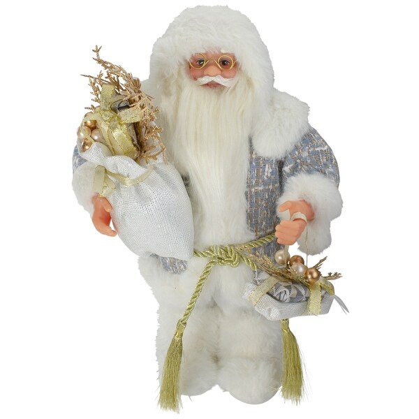 12 White Gold Santa Carrying a Full Sac Of Presents Figure