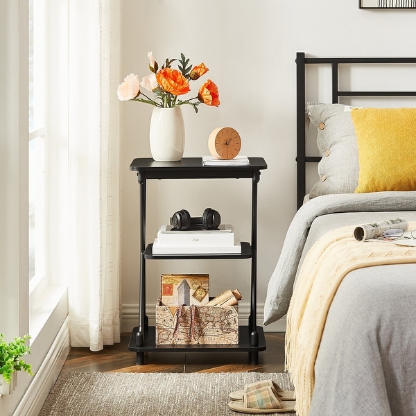 Modern 3-Tier Bedside/End Table with Storage Shelf， X-Shaped Design Nightstand and Sofa Side End Table