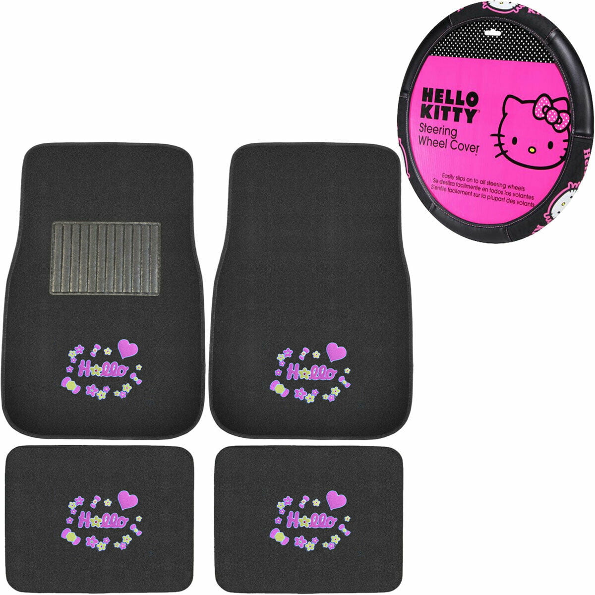 Sanrio Hello Kitty Car Truck All Weather Carpet Floor Mats Steering Cover Set