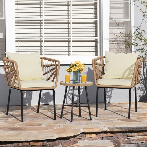 Moasis 3Piece Cushioned Bistro Set Patio Wicker Chair and Side Table