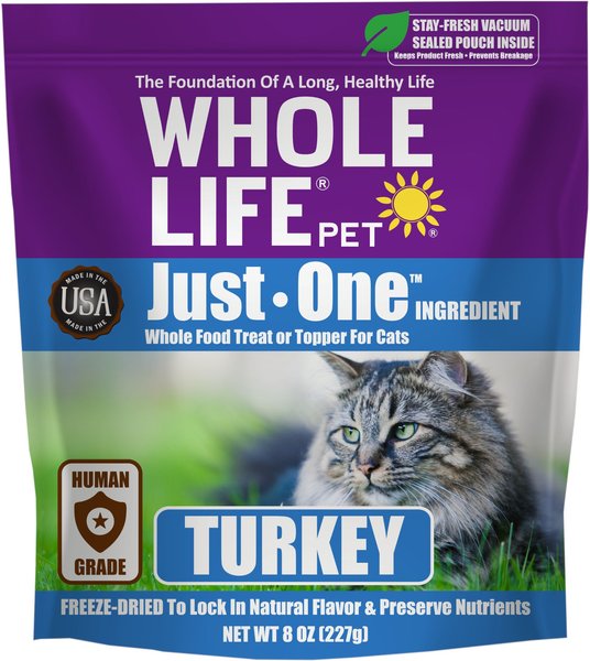 Whole Life Just One Ingredient Turkey Grain-Free Freeze-Dried Cat Treats， 8-oz bag