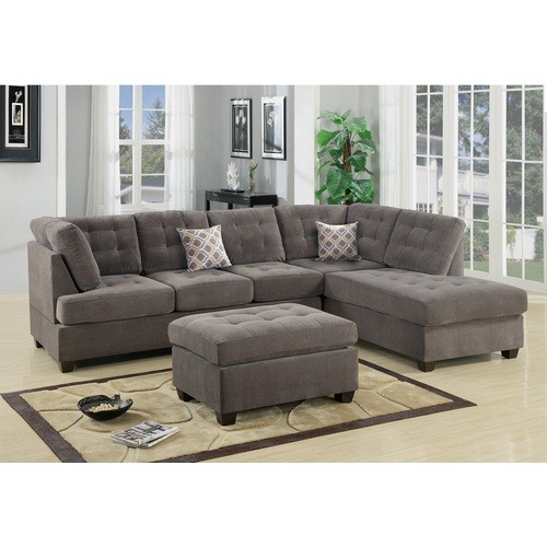 Living Room Sectional Waffle Suede Charcoal Color ...