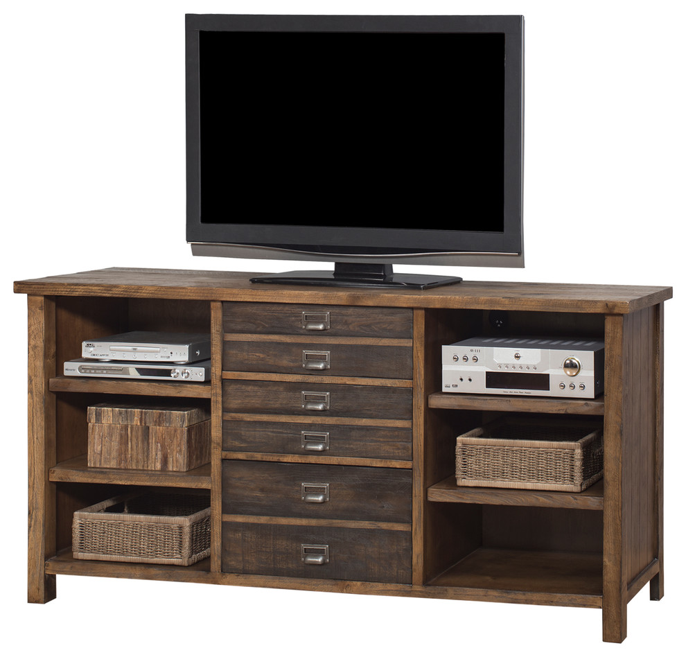 Heritage Wood Credenza Office Storage Console TV Entertainment Stand Brown   Rustic   Entertainment Centers And Tv Stands   by Martin Furniture  Houzz