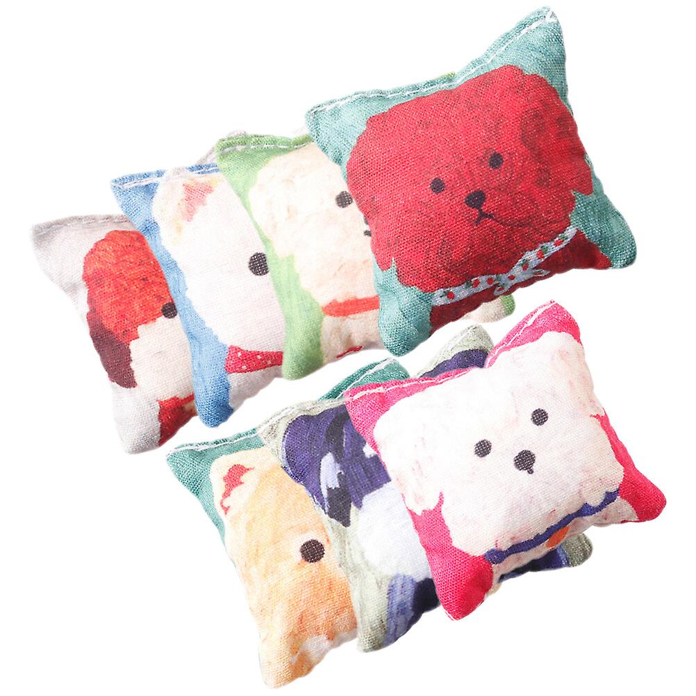 7pcs Doll House Pillow Doll House Miniature Simulated Pillow Furniture Model Dog Pattern Pillows