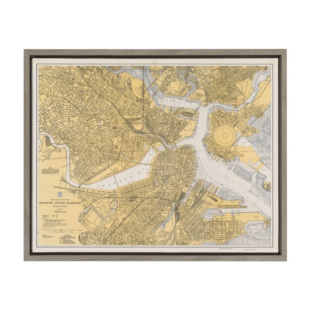 X 24 quot Sylvie Boston Harbor Map Framed Wall Canvas By Corinna Buchholz Gray Kate amp Laurel All Things Decor