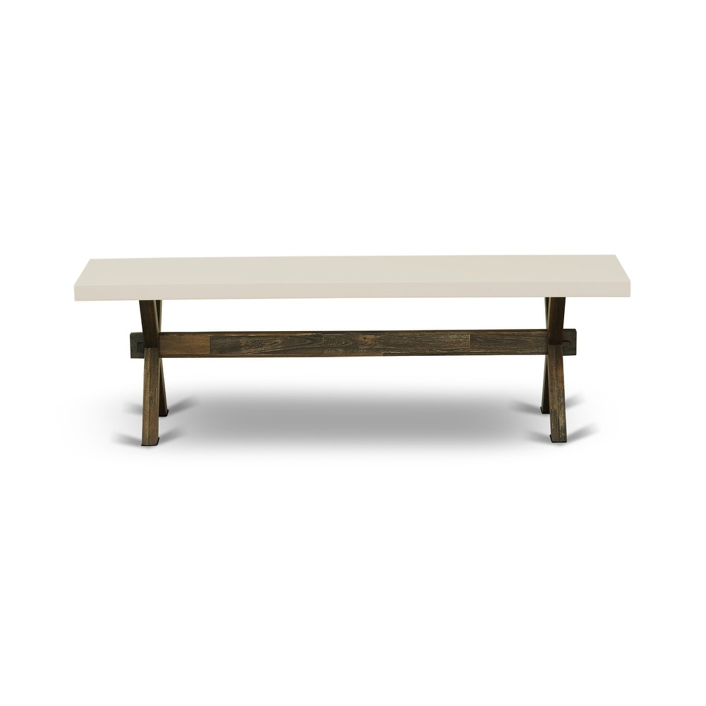 East West Furniture X Style Modern Dining Room Bench with Wooden Seat(Finish Options)