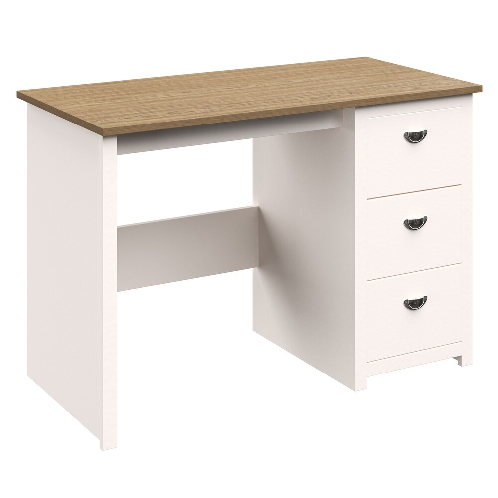 Computer Desk   Traditional Desk with Attached 3 Drawer File Cabinet by Lavish Home (White)