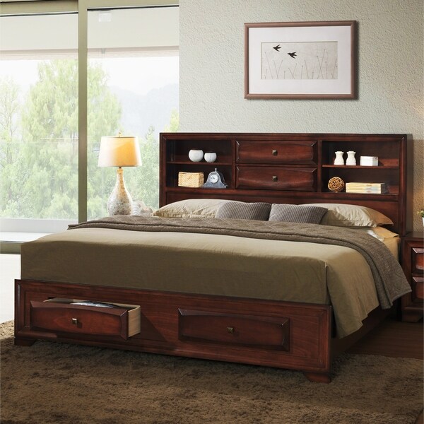 Roundhill Furniture Asger Antique Oak Finish Wood King-size 5-piece Bedroom Set - - 12594431