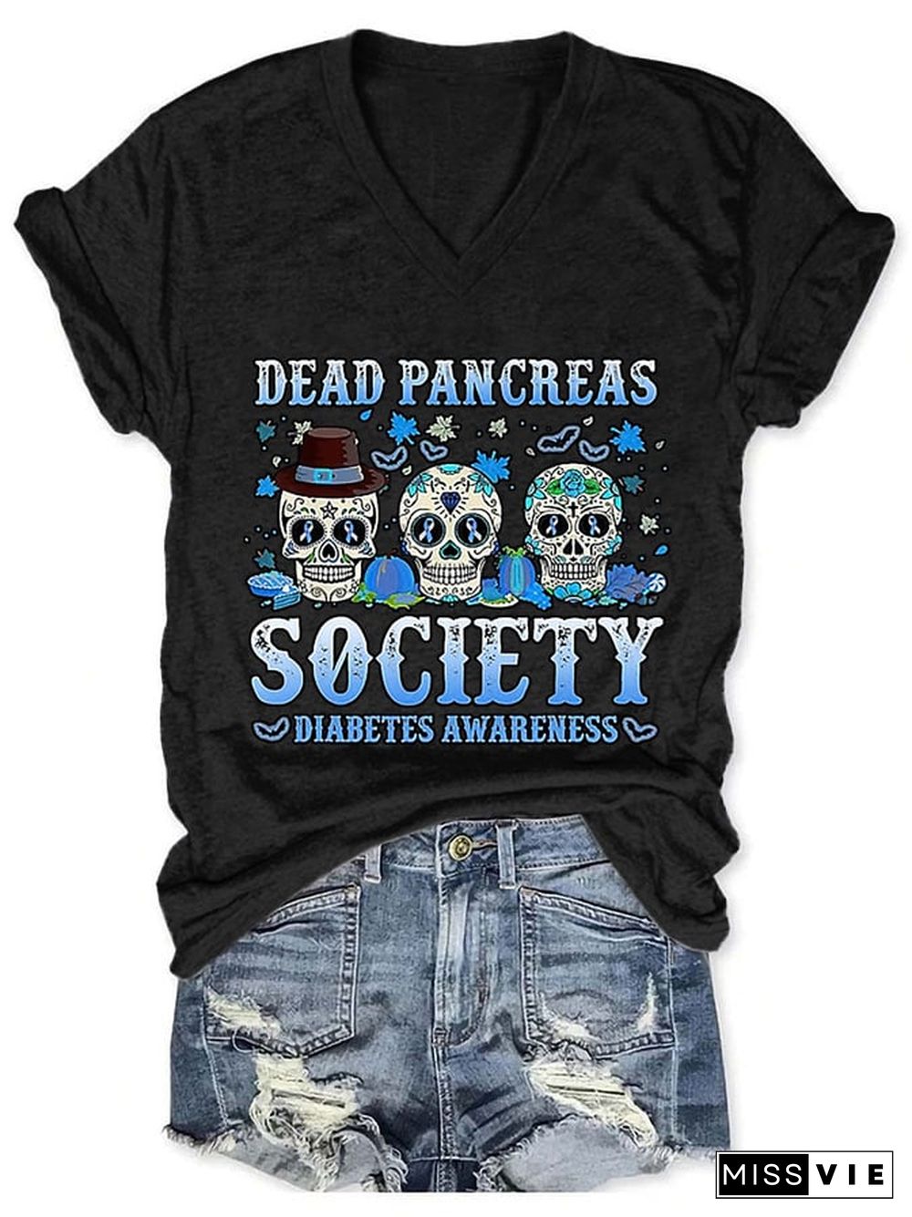 Women's Dead Pancreas Society Diabetes Awareness Print T-Shirt