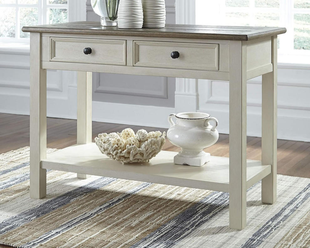 Farmhouse Console Table  2 Framed Drawers  ampLower Shelf  Antique Cream/Brown   Farmhouse   Console Tables   by Decor Love  Houzz