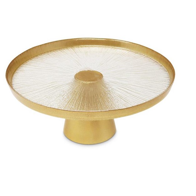 Classic Touch Glass Footed Cake Plate With Gold Rim