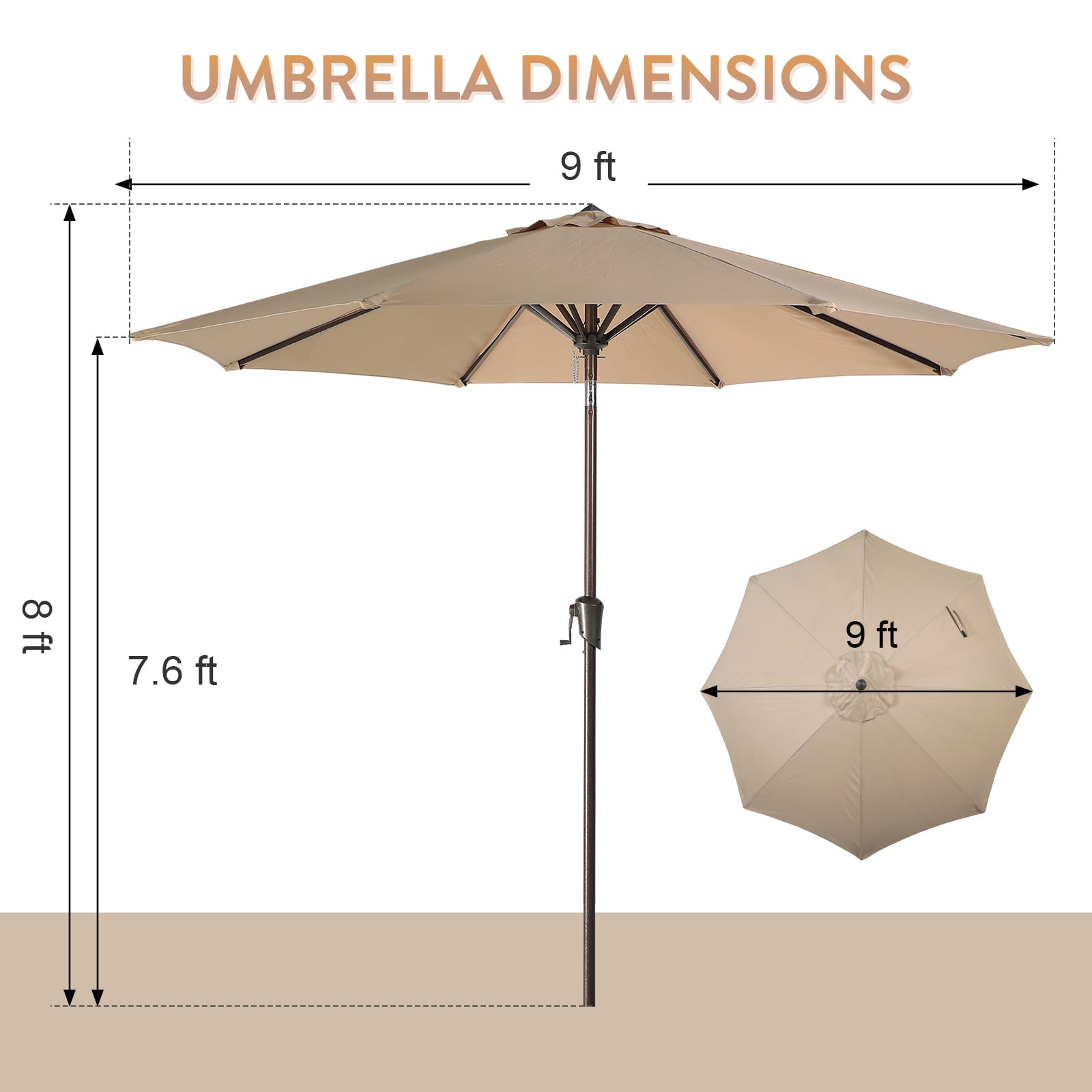 Patio Umbrella with Patio Market Umbrella Base, 9-Feet Outdoor Table Market Umbrella with 26.5lb Heavy Duty Resin Square Outdoor Stand, Push Button Tilt/Crank, 8 Ribs, Beige