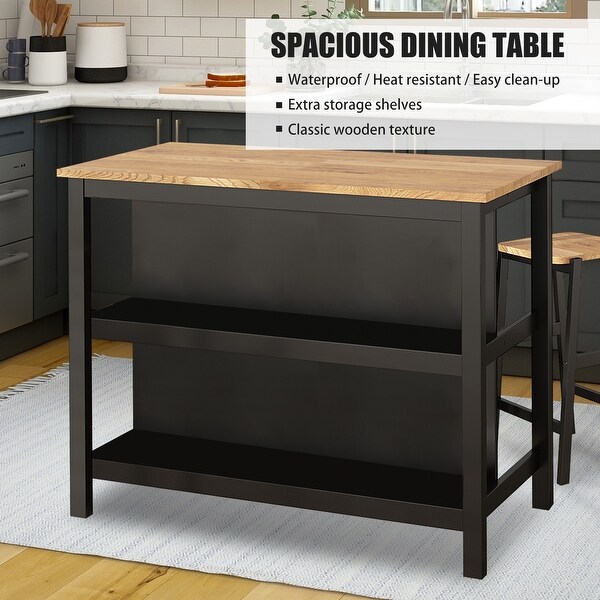 3 PCS Dining Table Set for 2 with Two Open Shelves