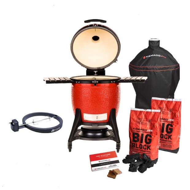 Kamado Joe BIG JOE III Bundle w/ KJ15041021 GRILL， CART， Cover， JoeTisserie and 2 BAGS Lump Charcoal + 1 Box Firestarter