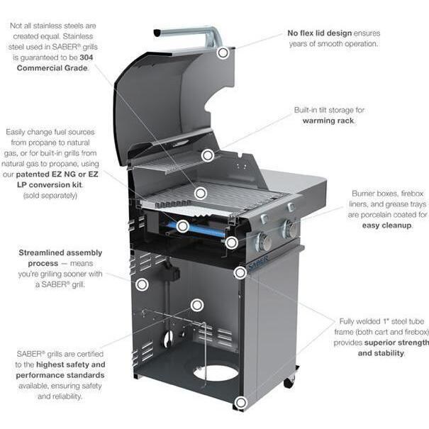 Saber Deluxe Stainless 500 32-Inch 3-Burner Infrared Propane Gas Grill With Side Burner