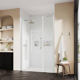 OVE Decors Pasadena 41-34 in. W x 72 in. H Pivot Framless Shower Door in SN 828796059022