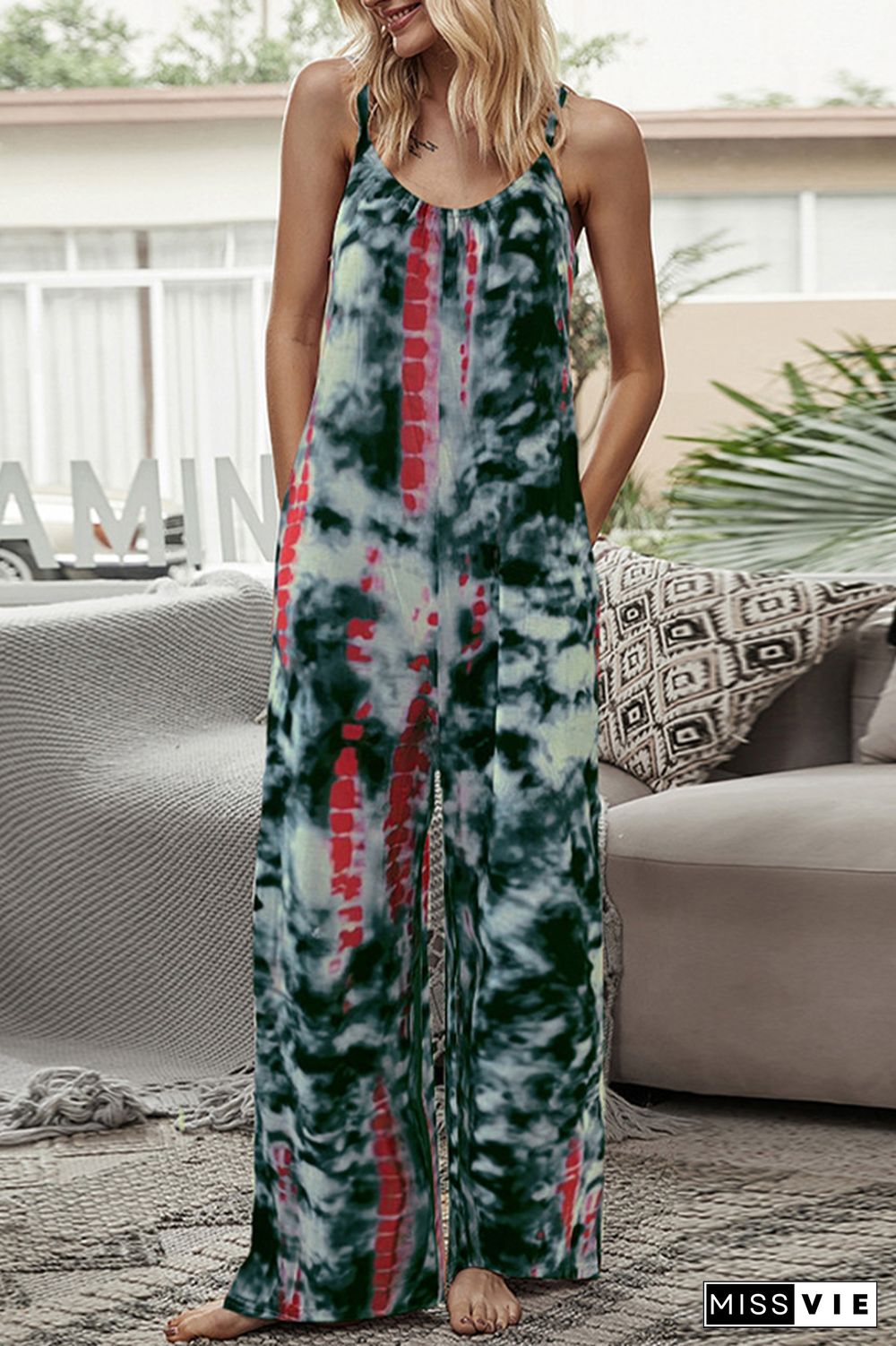 Print Long Pants Loose Jumpsuit Wholesale