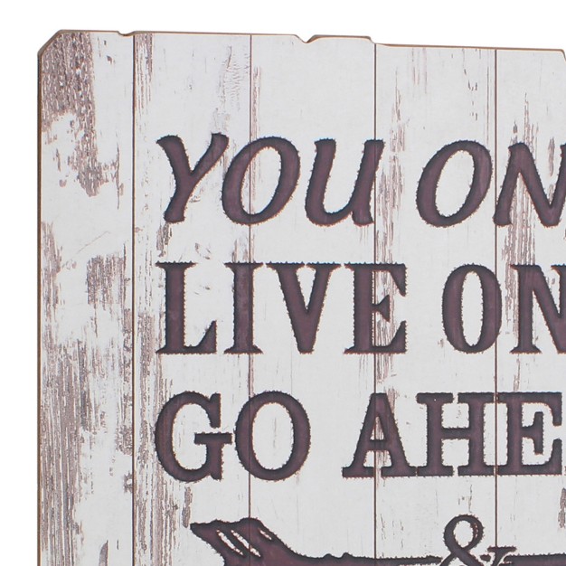 Rustic Wood Live Your Adventure Worn White Painted Wall Art With Attached Hanger Stonebriar Collection