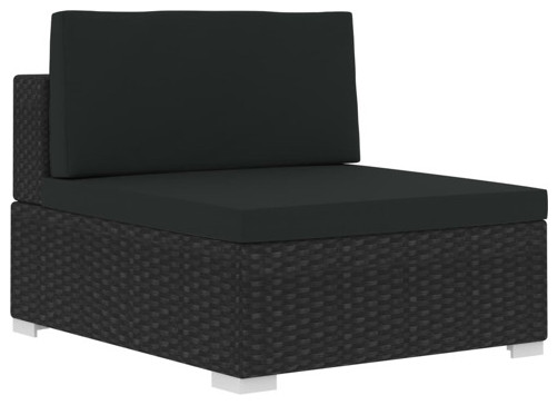 vidaXL 4 Seater Sofa Couch with Cushions Patio Wicker Furniture PE Rattan Black   Tropical   Outdoor Sofas   by vidaXL LLC  Houzz