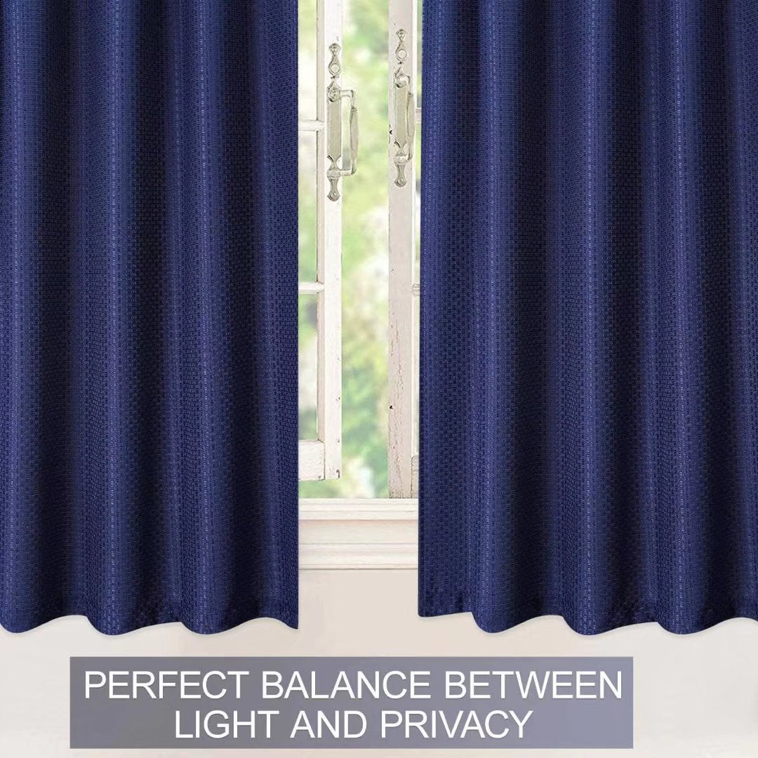 Haperlare 30Wx24L Kitchen Curtains Waffle Weave Waterproof Valances Light Filtering Rod Pocket Cafe Curtains, Navy Blue, 2 Panel