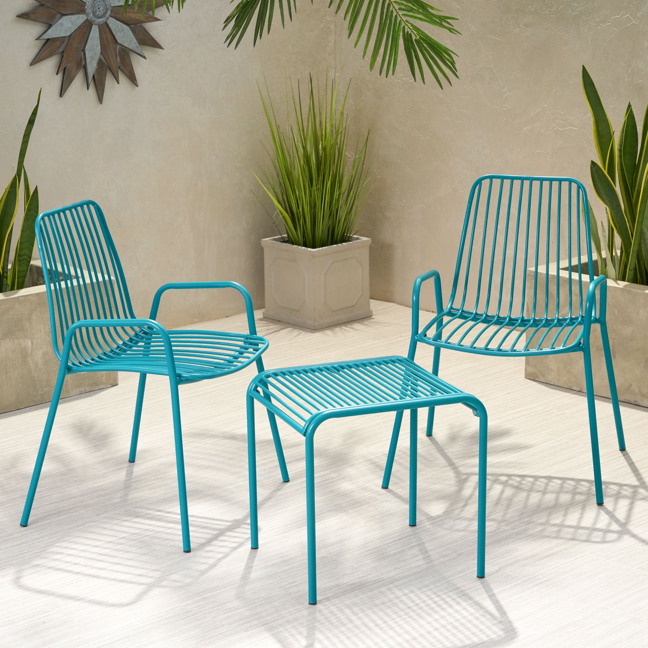 Ashwood Outdoor Modern Iron 2 Seater Chat Set