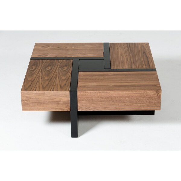 Modern Walnut and Black Square Coffee Table with Storage - 39' x 39' x 16'