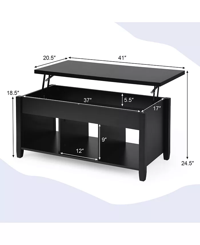 Costway Lift Top Coffee Table w  Hidden Compartment and Storage Shelves