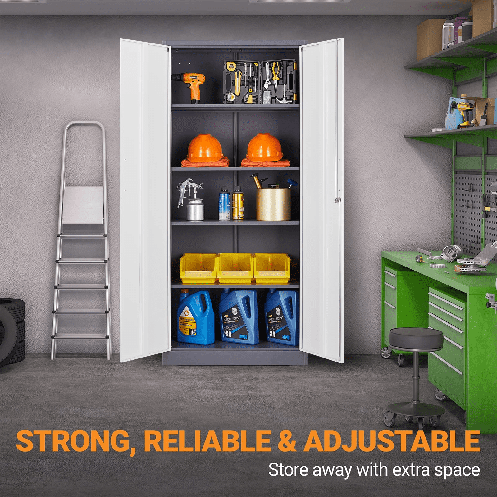 Fesbos Metal Garage Storage Cabinet with 2 Doors and 4 Adjustable Shelves - 71" Steel Lockable File Cabinet,Locking Tool Cabinets for Office,Garage