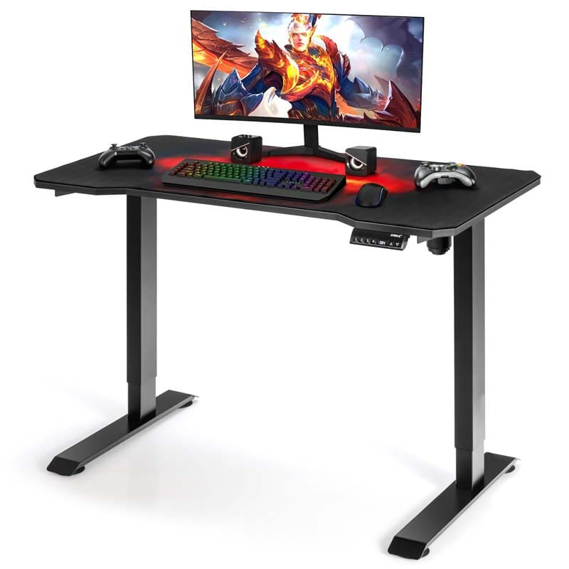 Electric Standing Gaming Desk, Height Adjustable Computer Desk, Carbon Fiber Desk, Sit Stand Home Office Table with Smart Control Panel