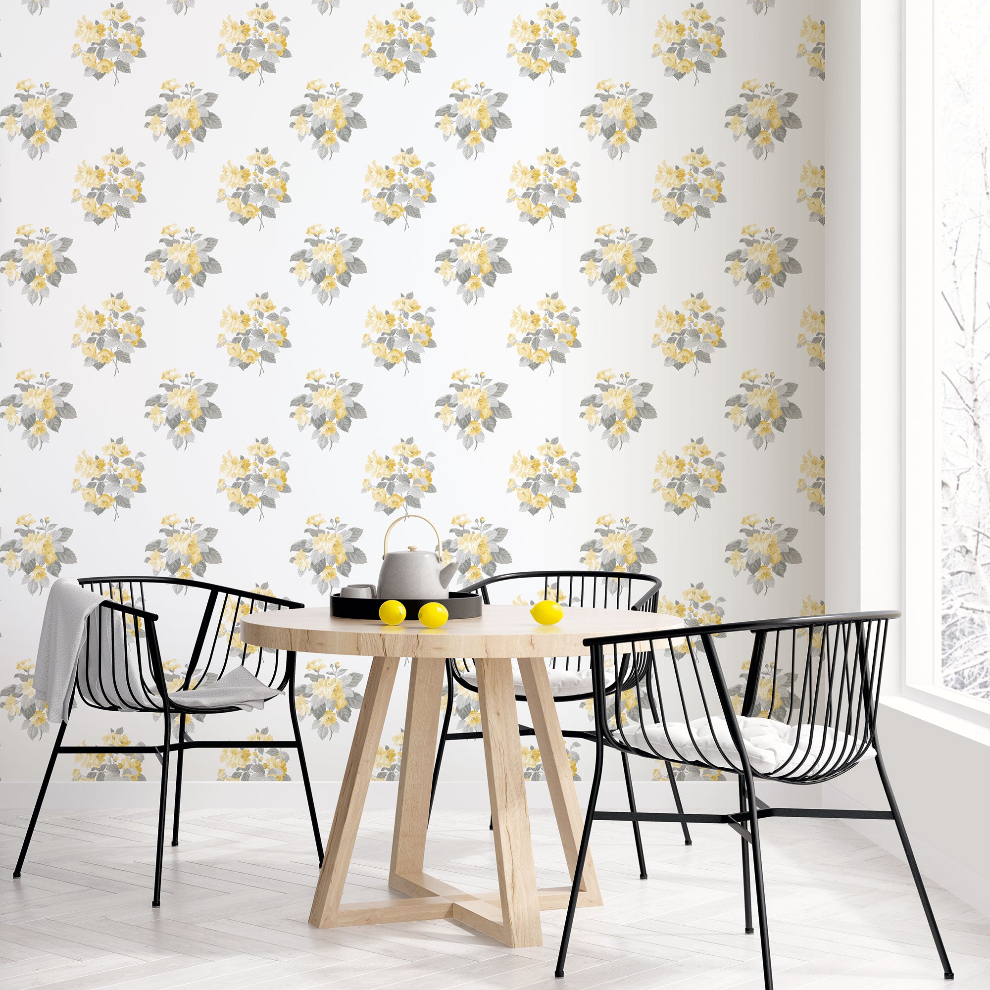 Classic Bouquet Yellow Wallpaper from the Secret Garden Collection