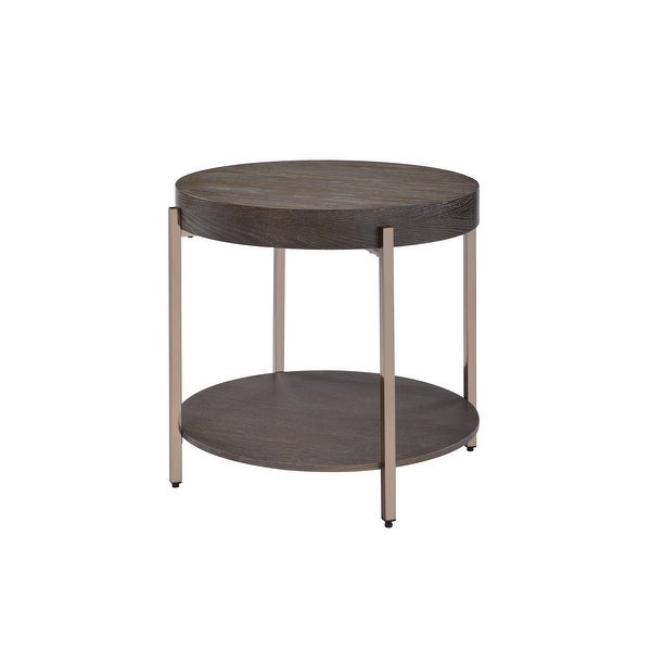 End Table， 2-Tier Coffee Table Sofa Table Dark Oak and Champagne Finish