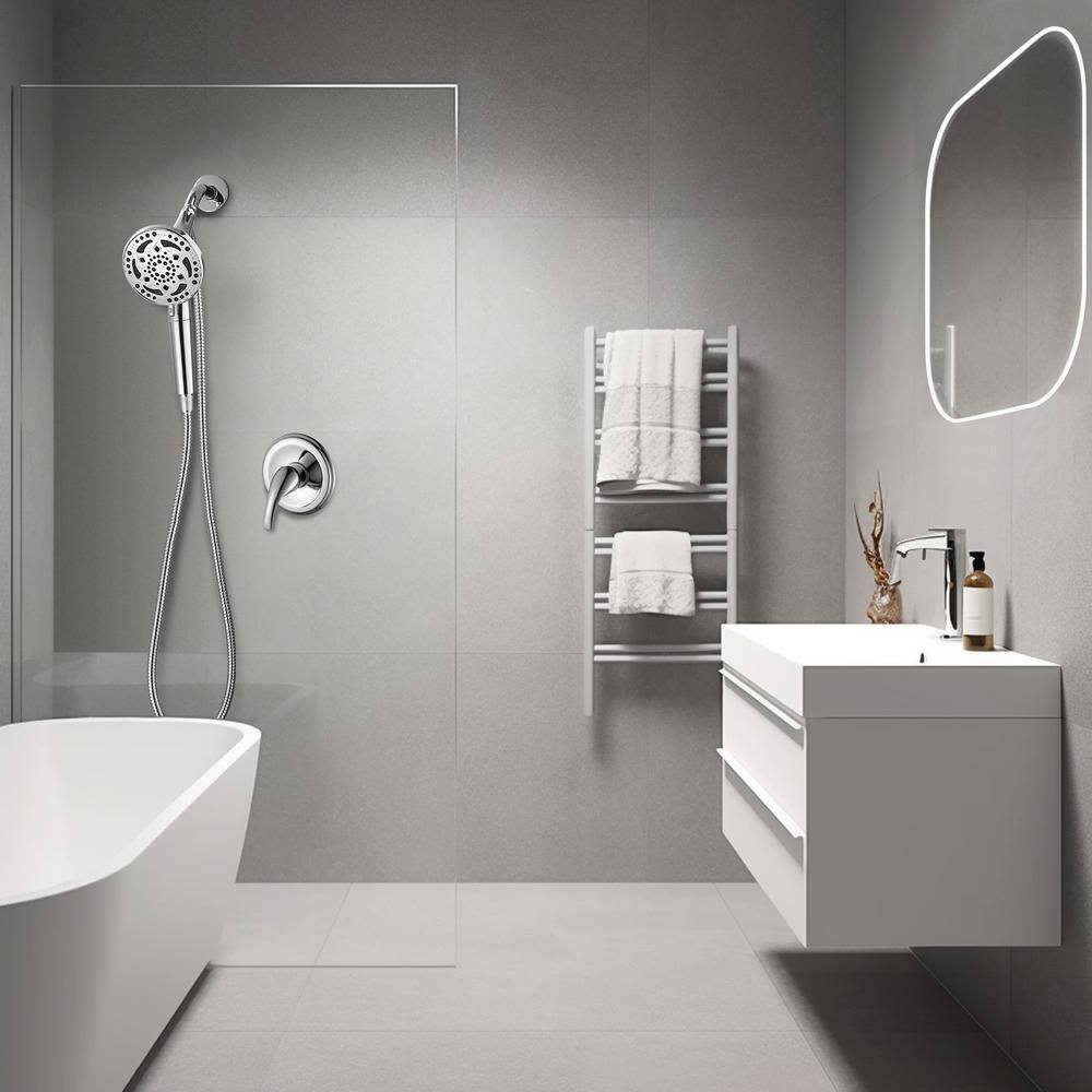 Heemli Simple Single Handle 7-Spray Patterns Shower System 1.8 GPM with Pressure Balance in Chrome (Valve Included) KA0714C