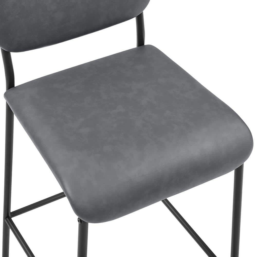 34.5 in. Gray Low Back Metal Bar Stools, Dining Chair Counter Stools with Footrest and Faux Leather Seat (Set of 2) HY02012Y