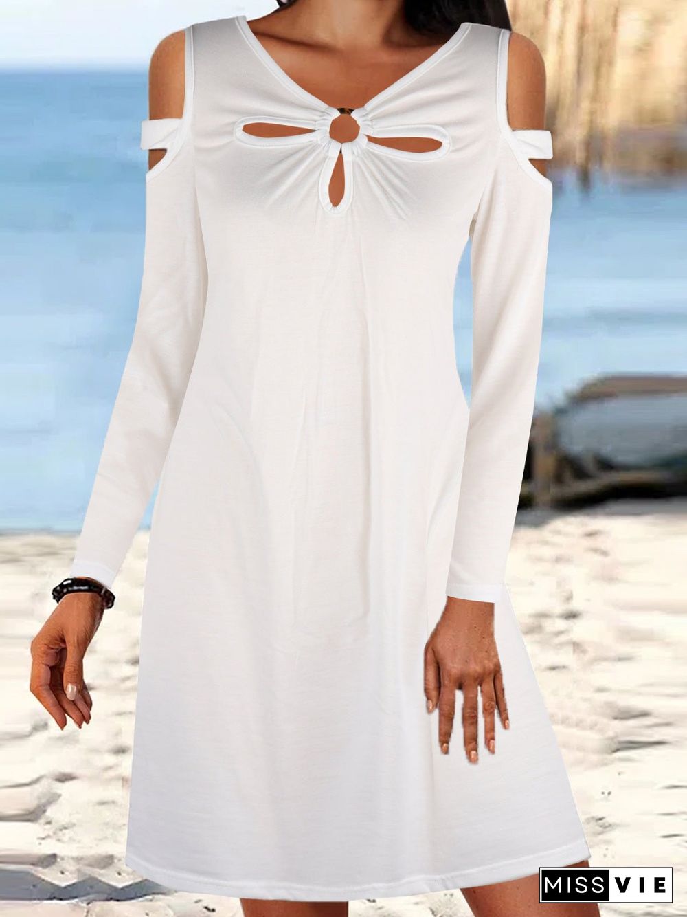 Women'S Dresses Casual Hollow Off Shoulder Long Sleeve Dress