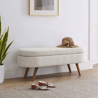 Ottoman Beige Oval Storage Bench(16 in. H x 43.5 in. W x 16 in. D) MX-W48746798