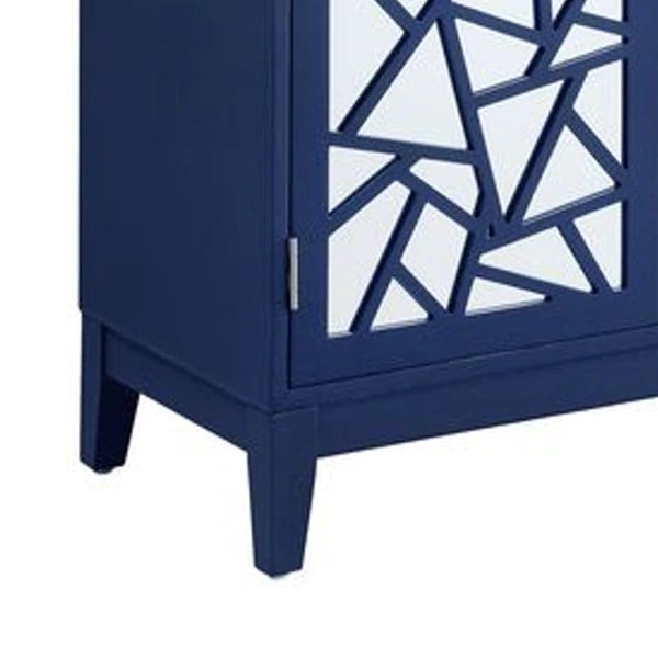 33 Inch 2 Door Mirrored Console Sideboard Cabinet with Shelf， Blue