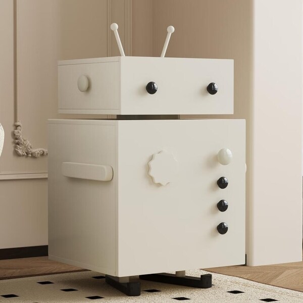 Modern RobotThemed End Table with Storage，Bedroom and Living Room Nightstand，1 Drawer and Cabinet