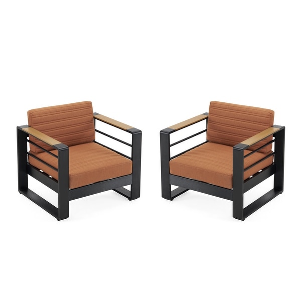 Giovanna Outdoor Aluminum Club Chairs with Faux Wood Accents (set of 2) by Christopher Knight Home