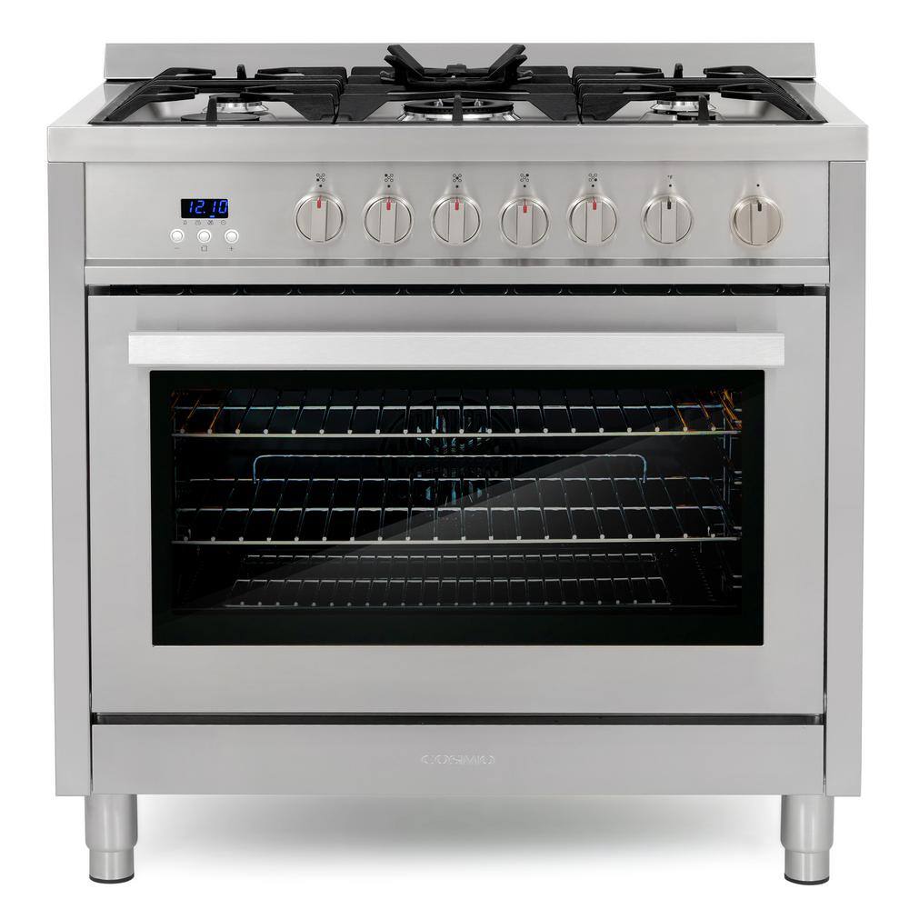 Cosmo 36 in. 3.8 cu. ft. Single Oven Gas Range with 5 Burner Cooktop and Heavy Duty Cast Iron Grates in Stainless Steel COS-965AGFC