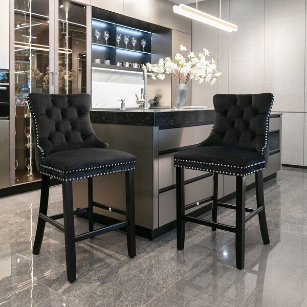 Set of 2 Leisure Style Barstools with Button Tufted Decoration