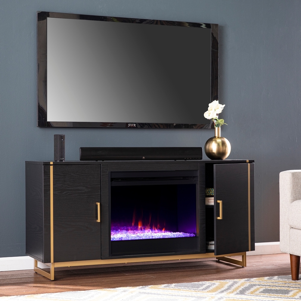 SEI Furniture Beachler Sleek Black Wood Grain Color Changing Fireplace TV Stand for TV's up to 52\