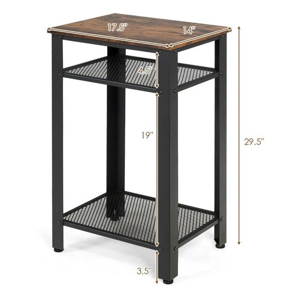 3 Tier Industrial End Table with Metal Mesh Storage Shelves