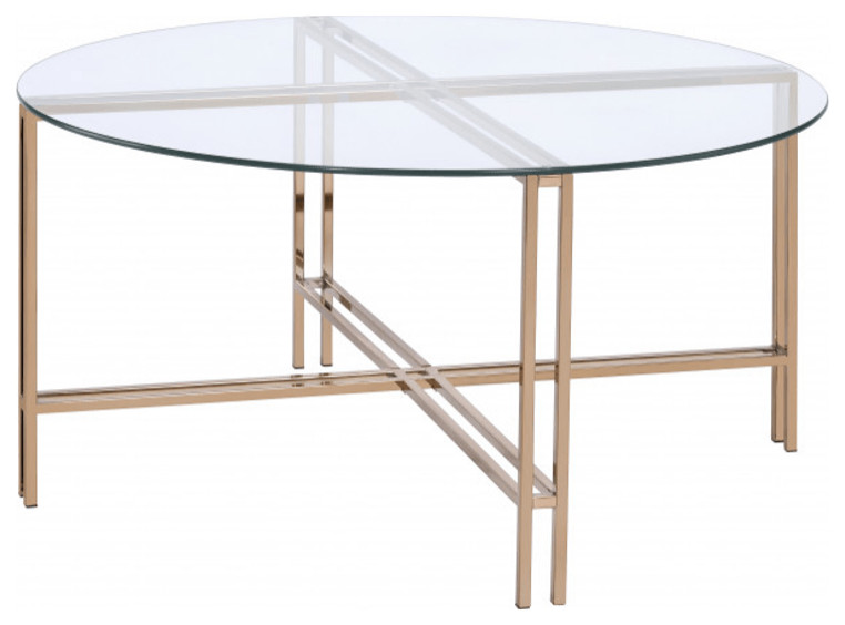 35 quotChampagne And Clear Glass Round Coffee Table   Contemporary   Coffee Tables   by HomeRoots  Houzz